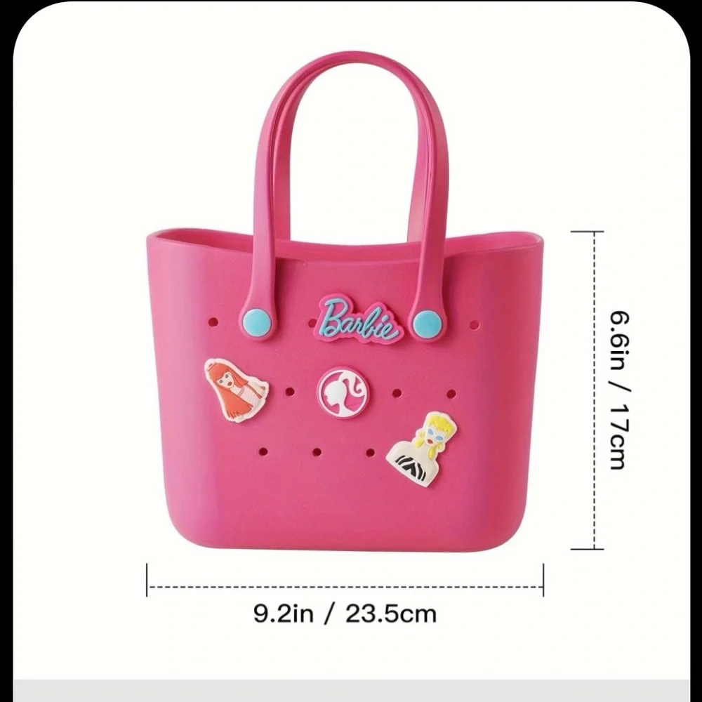 NWT MINISO Barbie Croc Tote bag! Adorable! Barbie embilishments - Picture 5 of 7